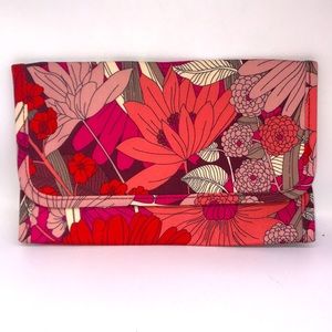 Vera Bradley pink red floral pattern trifold make up brushes holder canvas